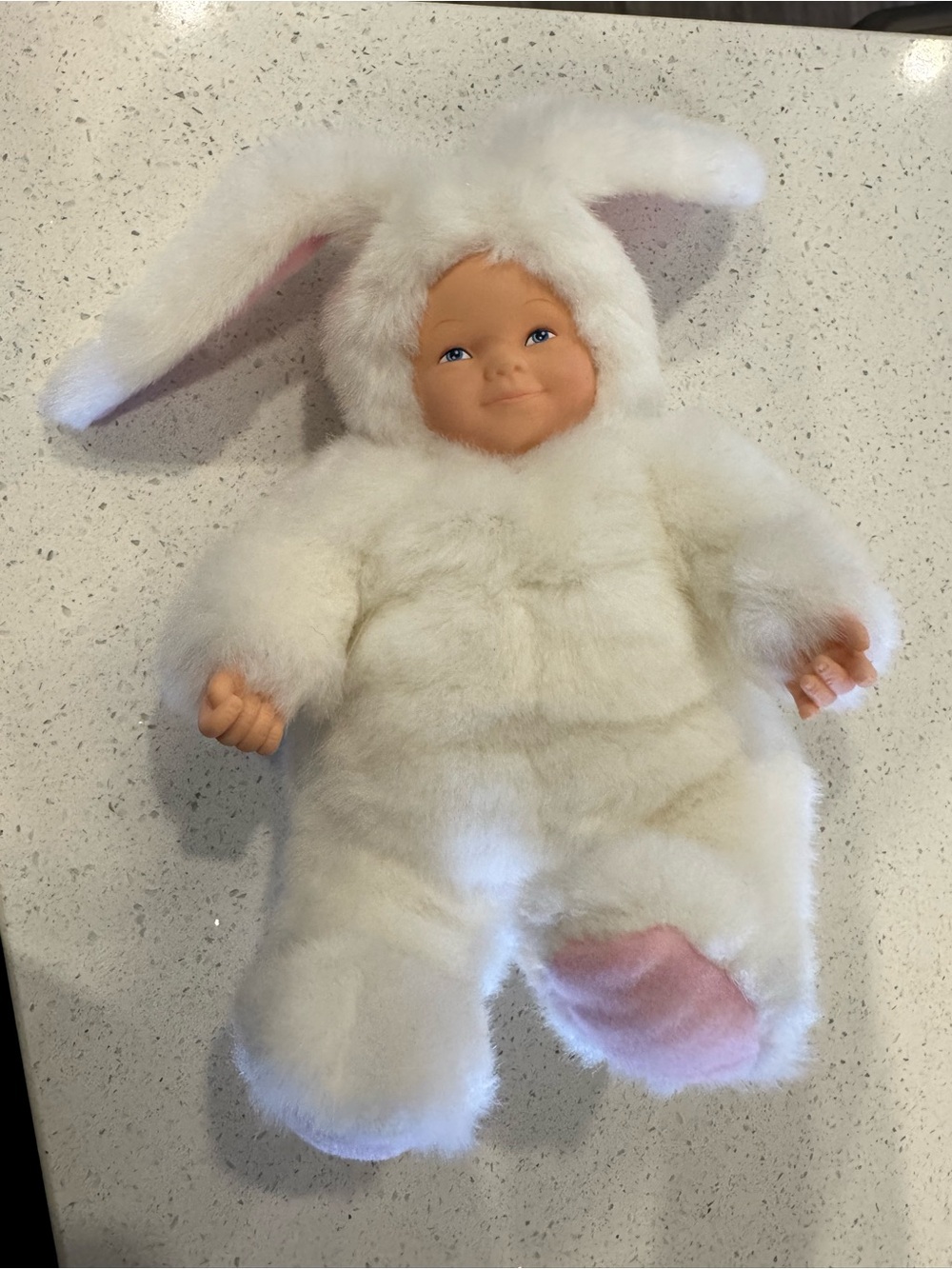 2/$15 Soft White Bunny Plush Doll with Pink Accents- vintage Anne Geddes